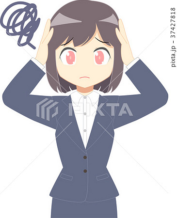 スーツの女性　頭を抱える　上半身 37427818
