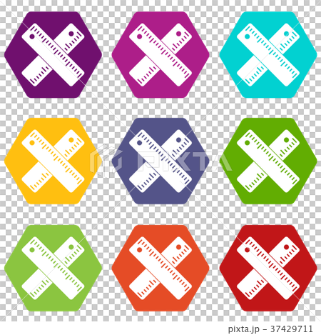 Two crossed rulers icon set color hexahedron 37429711