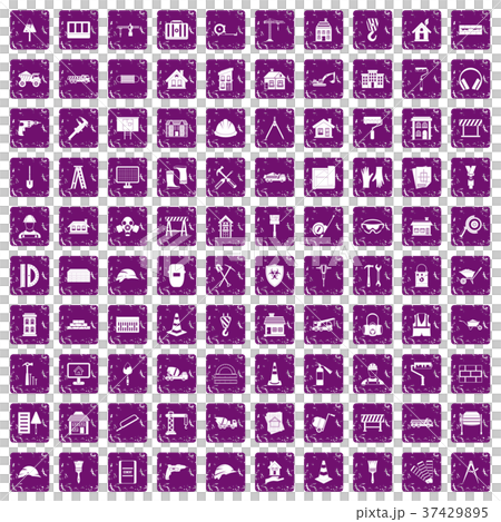 100 construction icons set grunge purple 37429895