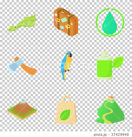 Tropical campsite icons set, cartoon style Tropical campsite icons set, cartoon style 37429948