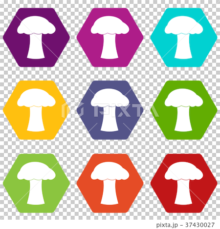 Mushroom icon set color hexahedron 37430027