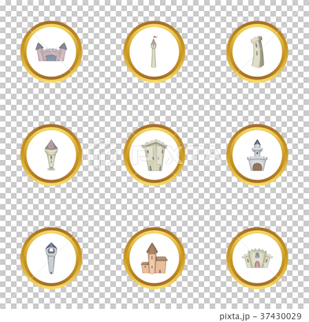 Castle tower icons set, cartoon style Castle tower icons set, cartoon style 37430029