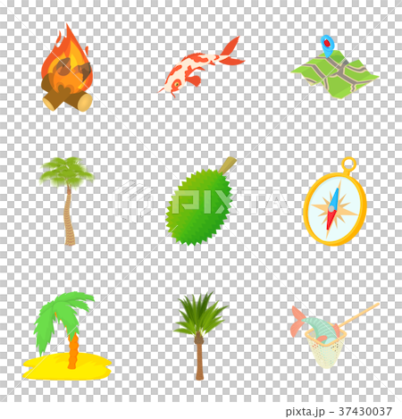 Rain-forest icons set, cartoon style Rain-forest icons set, cartoon style 37430037