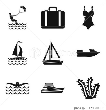 Rest on sailboat water icons set, simple style Rest on sailboat water icons set, simple style 37430196