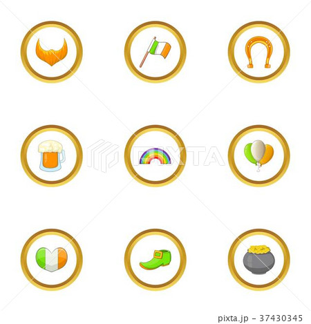 Saint Patrick day icons set, cartoon style 37430345