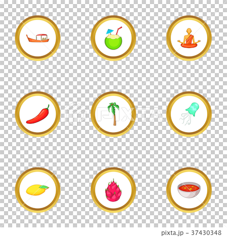 Thailand attraction icons set, cartoon style 37430348