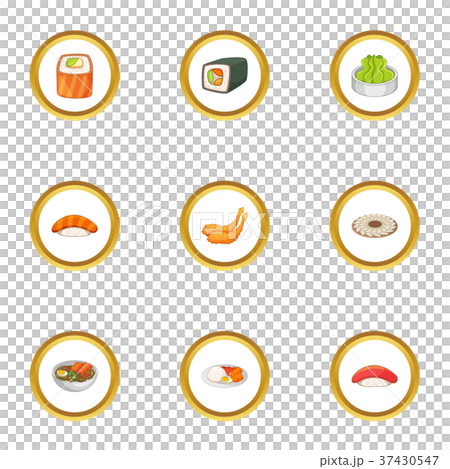 Traditional japan meal icons set, cartoon style Traditional japan meal icons set, cartoon style 37430547
