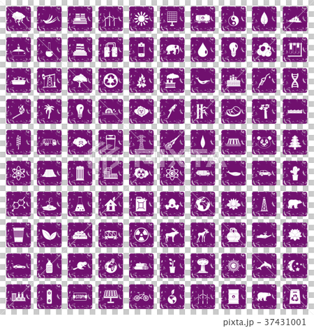100 eco icons set grunge purple 37431001