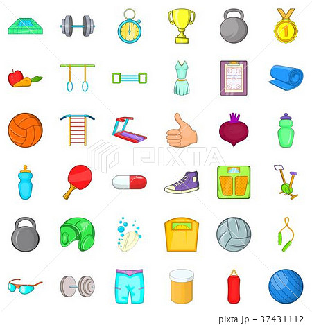 Weightlifter icons set, cartoon style 37431112