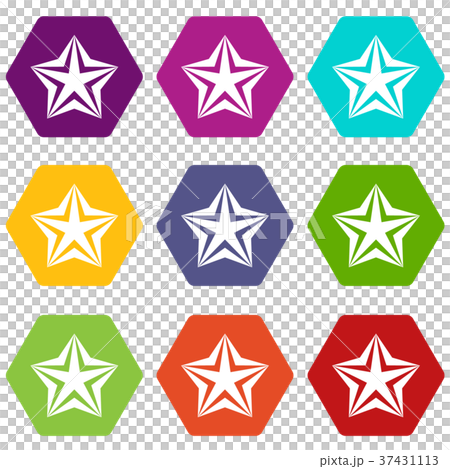 Star icon set color hexahedron 37431113