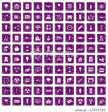 100 electricity icons set grunge purple 37431199