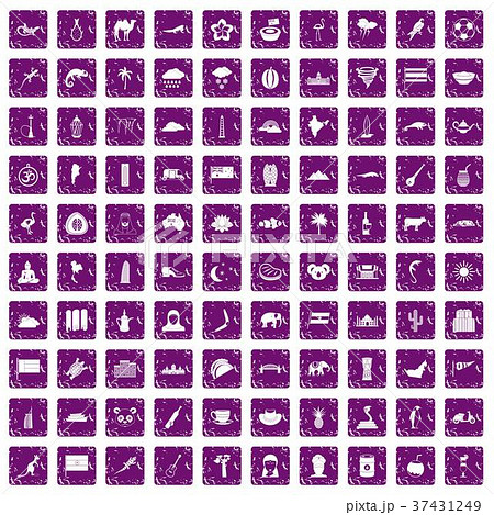 100 exotic animals icons set grunge purple 37431249
