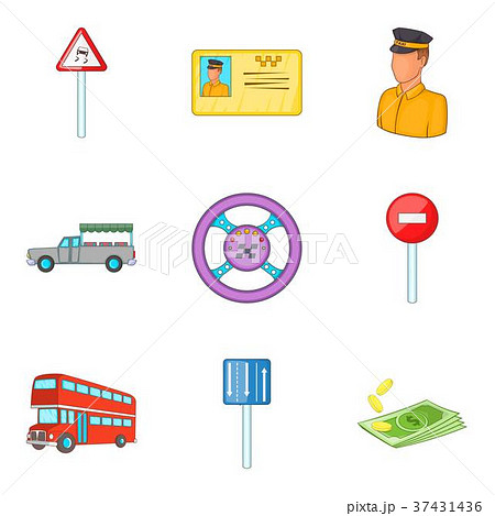 Get out of car icons set, cartoon style Get out of car icons set, cartoon style 37431436