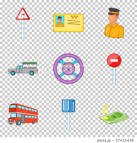Get out of car icons set, cartoon style Get out of car icons set, cartoon style 37431436