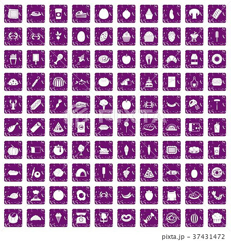 100 favorite food icons set grunge purple 37431472