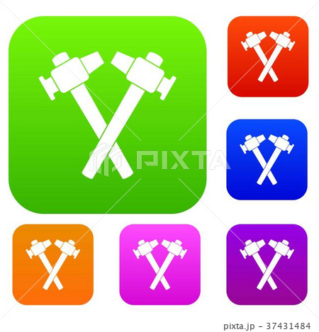 Crossed blacksmith hammer set color collection 37431484