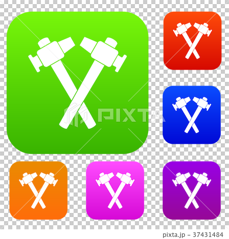 Crossed blacksmith hammer set color collection 37431484