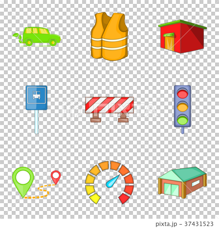 Laying of the road icons set, cartoon style Laying of the road icons set, cartoon style 37431523