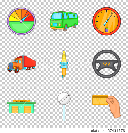 Ride icons set, cartoon style 37431578