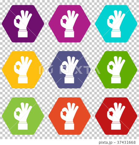 Ok gesture icon set color hexahedron-插圖素材 [37431668] - PIXTA圖庫