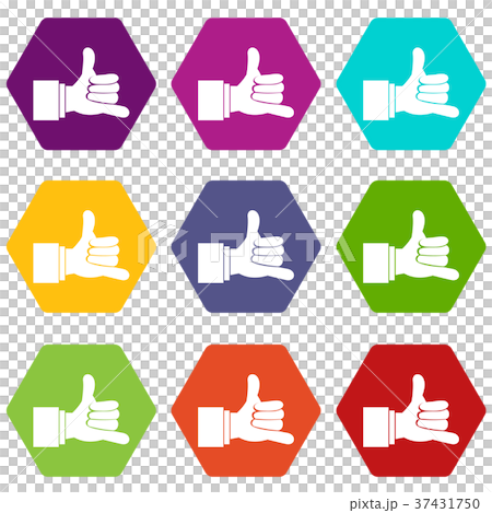 Call me gesture icon set color hexahedron Call me gesture icon set color hexahedron 37431750