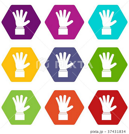 Hand showing five fingers icon set color hexahedron 37431834