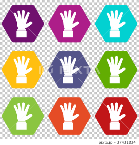 Hand showing five fingers icon set color hexahedron 37431834