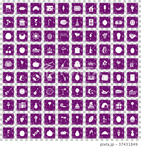100 fruit party icons set grunge purple 100 fruit party icons set grunge purple 37431849