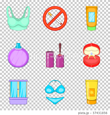 Sport lingerie icons set, cartoon style Sport lingerie icons set, cartoon style 37431856