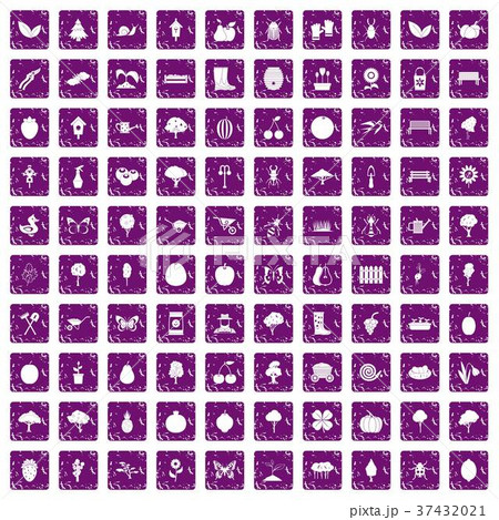 100 gardening icons set grunge purple 37432021