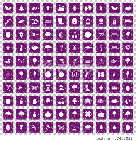 100 gardening icons set grunge purple 37432021