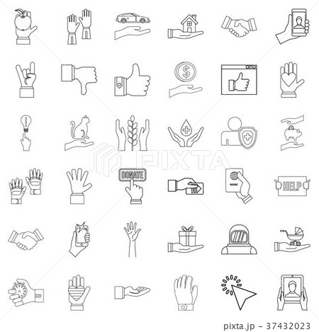 Document icons set, outline style Document icons set, outline style 37432023