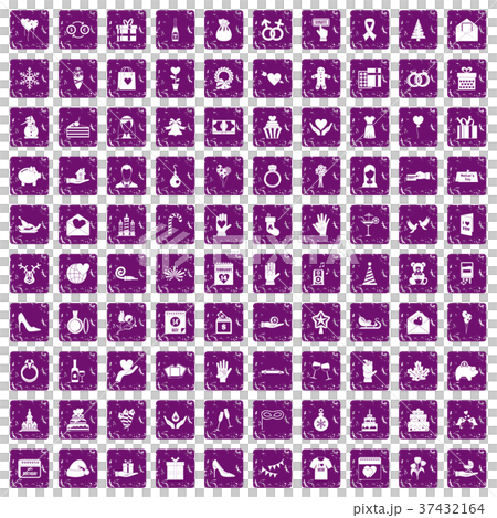 100 gift icons set grunge purple 37432164