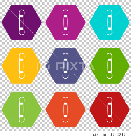 Snowboard sport board icon set color hexahedron Snowboard sport board icon set color hexahedron 37432171