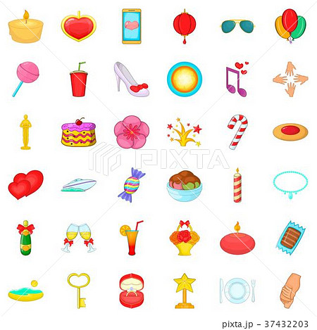 Happy icons set, cartoon style Happy icons set, cartoon style 37432203