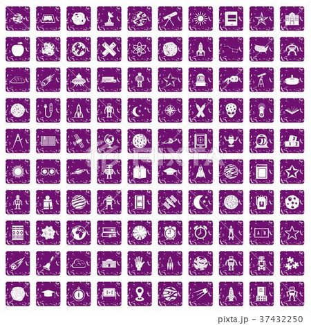 100 astronomy icons set grunge purple 37432250