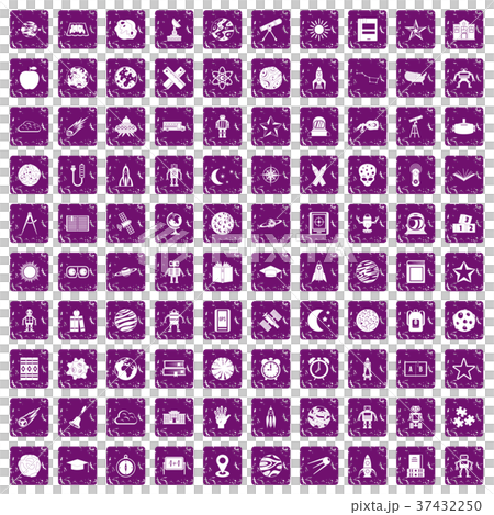 100 astronomy icons set grunge purple 37432250