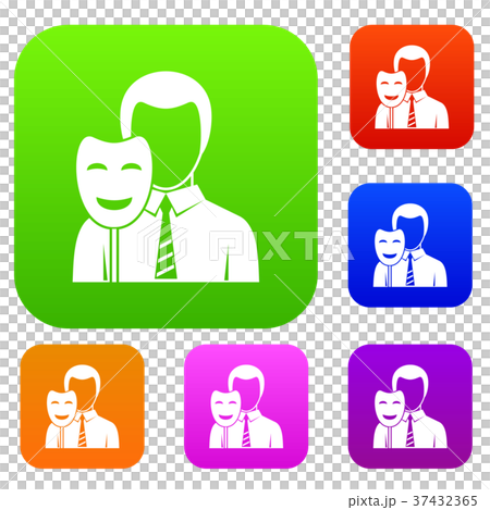 Businessman holding smile mask set color collection 37432365