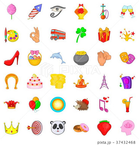 Happiness icons set, cartoon style 37432468