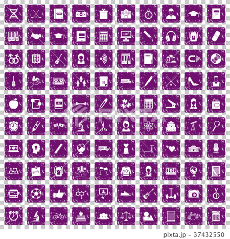 100 hi-school icons set grunge purple 37432550