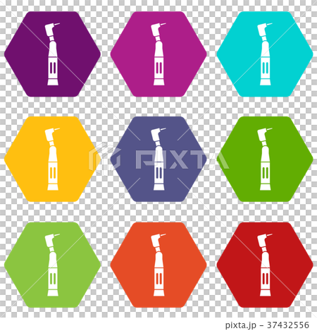 Dental drill icon set color hexahedron Dental drill icon set color hexahedron 37432556