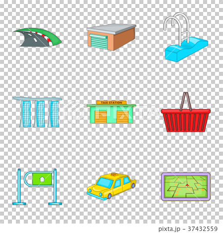 Provincial town icons set, cartoon style Provincial town icons set, cartoon style 37432559