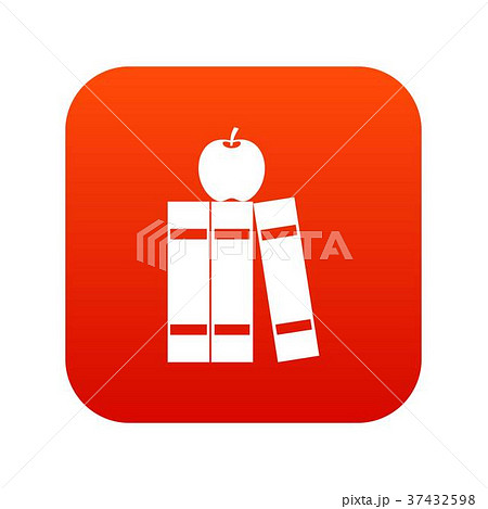 Stack of books and apple icon digital red 37432598
