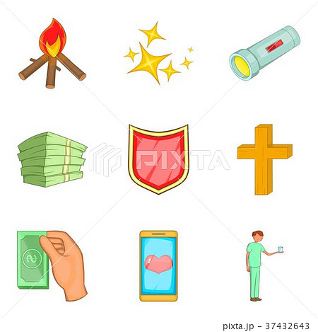 Alms-deed icons set, cartoon style 37432643