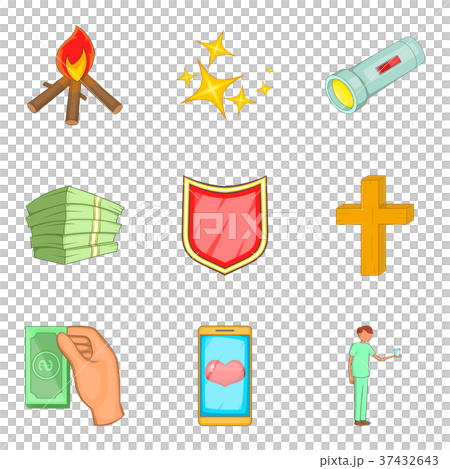 Alms-deed icons set, cartoon style 37432643