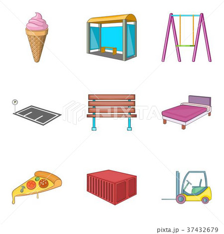 Dormitory area icons set, cartoon style 37432679