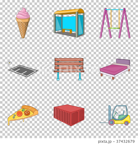 Dormitory area icons set, cartoon style 37432679