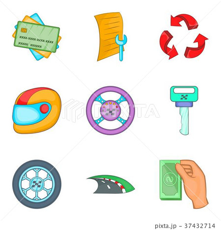 Pit stop icons set, cartoon style 37432714