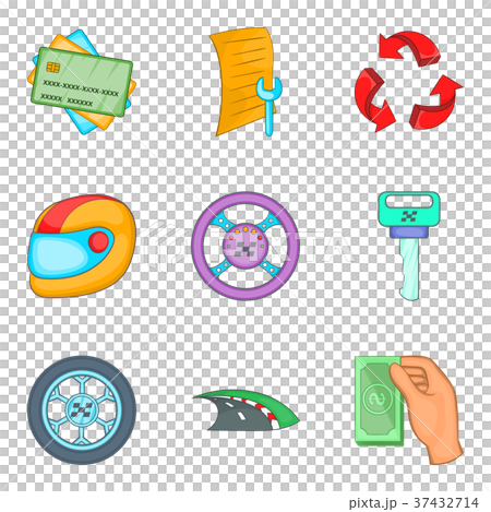 Pit stop icons set, cartoon style Pit stop icons set, cartoon style 37432714