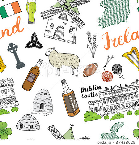 Ireland Sketch Doodles Seamless Pattern Vector 37433629